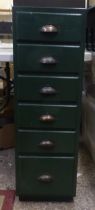 Wood six draw chest of drawers painted green,h.94 x w.30cm.