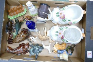 A mixed collection of items to include damaged Beswick & Royal Doulton animals. Goebel Monk theme