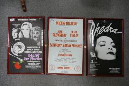 Three Framed Theatre Advertising Prints to include Phedra Aldwych Theatre London, Saturday Sunday