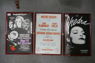 Three Framed Theatre Advertising Prints to include Phedra Aldwych Theatre London, Saturday Sunday