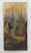 GRACE TAYLOR, Street Scene leading to a large Gothic Cathedral, Oil on Canvas, signed lower right.