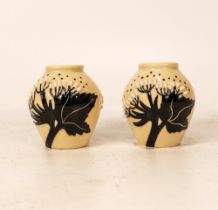 A pair of Moorcroft 'Summer Silhouette' pattern miniature vases by Vicky Lovett. Height 5cm