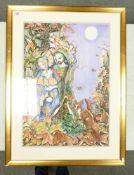 Verna BRAMWELL, 'The Owl' Watercolour in Gilt Frame behind Glass. Height: 93cm x Width: 69.5cm