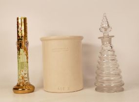 A Hathernware Ltd. Stoneware Storage Jar together wit a Conical Decanter and Beohemian Glass