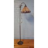 A Vintage Metal Floor Lamp with Tiffany Style Plastic Shade. crack to one panel of shade. Height: