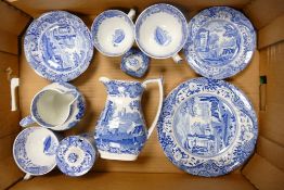 A Collection of Spode Blue Italian items to include teapot, jugs, sugar pot, cups plates etc. (1