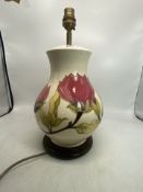 Moorcroft Tablelamp in Pink Magnolia on cream 40cm to top of fitting