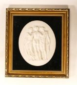 Framed Classically Decorated Oval Bisque Plaque, frame size 32.5 x 29.5cm