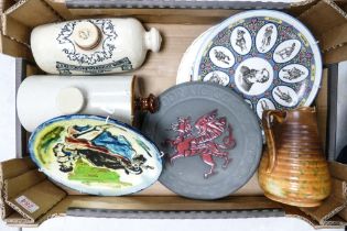 A Mixed Collection of Ceramic Items to include Stoneware Bed Warmers, Victorian Tongue Plate,