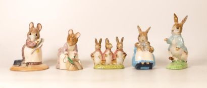 Bp11 Beswick Beatrix Potter Figures to include Flopsey, Mopsey & Cottontail, Hunca Munca Sweeping,