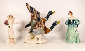 Goebel figures to include boxed Demure Elegance, Her Treasured Day & Wild Duck Figure Group, tallest