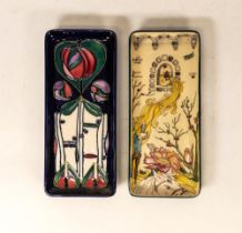 Moorcroft Rapunzel rectangle tray MCC 2015 together with Macintosh rose tray. Both boxed