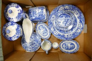 A Collection of Spode Blue Italian to include Storage Jars, Suaceboat, Butter Dish, Jug, Plates etc.