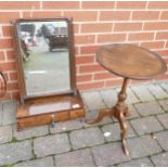 Distressed early 20th Century Toilet Mirror & small tripod table(2)