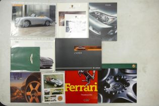 A collection of various Motor Car Pamphlets & Brochures including Aston Martin, Porsche, MG "F",