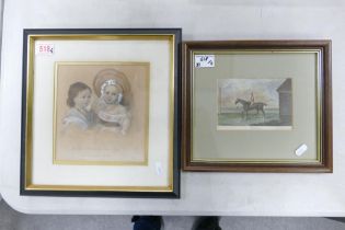 Two Antique Artworks to include Hand Coloured Engraving of racehorse 'Johnny' together with Sir W.