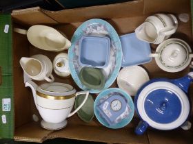 A Mixed Collection of Items to Include Wedgwood Jasperware Lidded Pot, Mantle Clock, Wedgwood Open