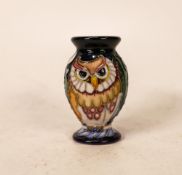 Moorcroft miniature owl vase. Height 5.5cm, boxed