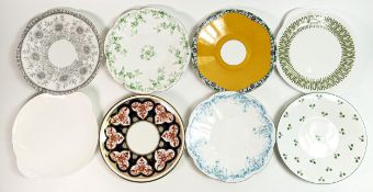 Six Wileman Foley and Shelley round bread and butter plates, 2 tab handled plates. Patterns 3464,