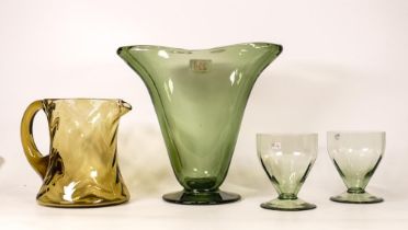 Four Items of Art Glass to include Whitefriars Vase designed by James Hogan and William Wilson
