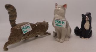 Two Royal Doulton Figures of Cats Together With an Unmarked Cat Figure (3)