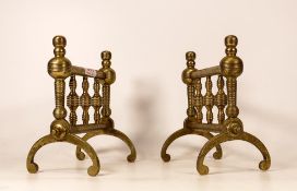 A Pair of Solid Brass Andiron / Firetool Rests. Length: 18cm (2)