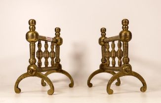 A Pair of Solid Brass Andiron / Firetool Rests. Length: 18cm (2)