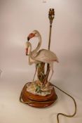 Large Capodimonte Lamp base with Flamingo theme, height to top of fitting 51cm