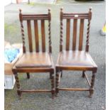 Pair of Early 20th Century Oak Dinning Chairs with twist column legs(2)