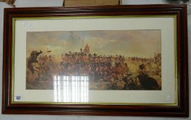 Large Military Framed Waterloo Print The Battle of Quatre Bras, frame size 55cm x 92.5cm