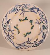 Lise B. Moorcroft Jigger Jolly cast charger, late 1980's with tin glaze & flying geese decoration,