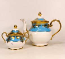De Lamerie Fine Bone China heavily gilded Turquoise Teapot Pot & non matching Sugar Bowl,