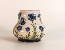 Moorcroft James Macintyre blue Florian ware vase. Signed to base, small chip on top rim reglued, age