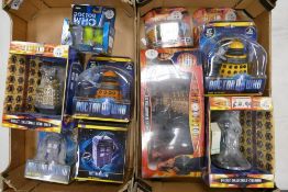 A collection of carded & boxed Dr Who theme Action Figures & sets including Diecast Collectable Gold
