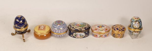 A collection of Staffordshire Enamels Pill Boxes & Eggss including limited edition Liberty patterned