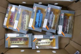 A collection of Boxed Corgi Classics Model Buses including Bedford Type OB Coach D949/18, D949/22,