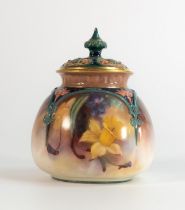 Royal Worcester Hadley pot pourri pot, decorated with flowers, height 10cm, damage to internal lid