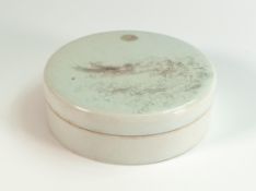 Seal paste box and cover, lid painted with flying bird in a night sky, with moon depicted above.