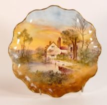 Royal Doulton shaped plate, hand painted with "Guys Cliff Mill" by C Hart, d.20cm