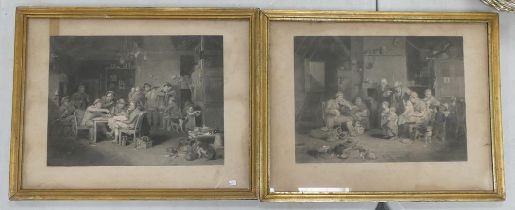 Sir David Wilkie Framed 19th Century Engravings Blind Fidler & Village Politician, frame size 36.5 x