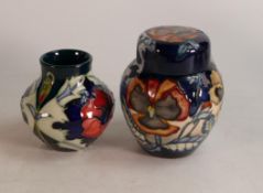 Moorcroft Pansy small ginger jar MCC 2001 , limited edition 5/100 together with small squat vase