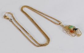 9ct gold necklace with pendant set with multicoloured stones, 7.3g.