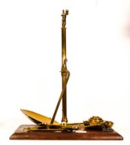 Antique Brass & Mahogany Set of Balance Scales, height 51cm
