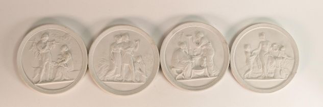 Set of four Royal Copenhagen bisque porcelain roundels with classical decoration, each 13.6cm