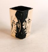 Burslem pottery Beatles 4 face square vase. Hand painted by Tracey Bentley. Height 11.5cm