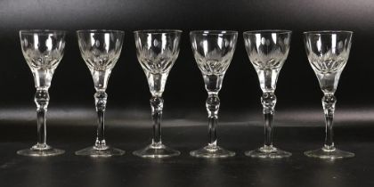 A Set of Six Cut and Etched Cordial Glasses. Height: 111.5cm