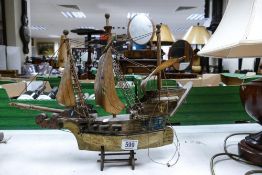 Carved Wooded Galleon Ship, length 46cm