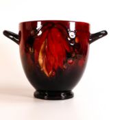 Moorcroft Flambe leaf and berry twin handled jardiniere. Signed in blue to base. Crazing. Small