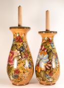 Two Italian 20th century hand decorated lamp bases, signed & marked to base Morelli Faenza, height