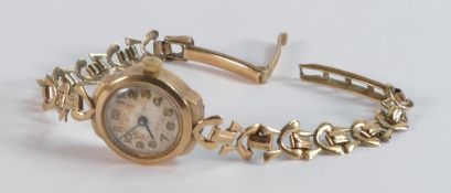 9ct gold ladies wristwatch with 9ct gold bracelet, 11.6g.